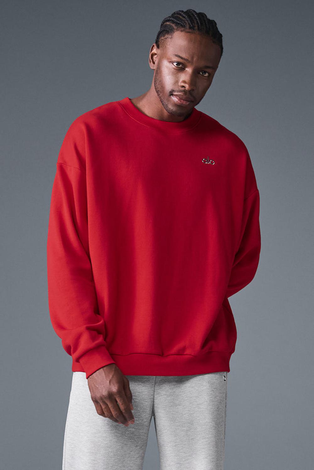 Bold Red Alo Yoga Accolade Crew Neck Men Pullover | KSA  HXJ296457
