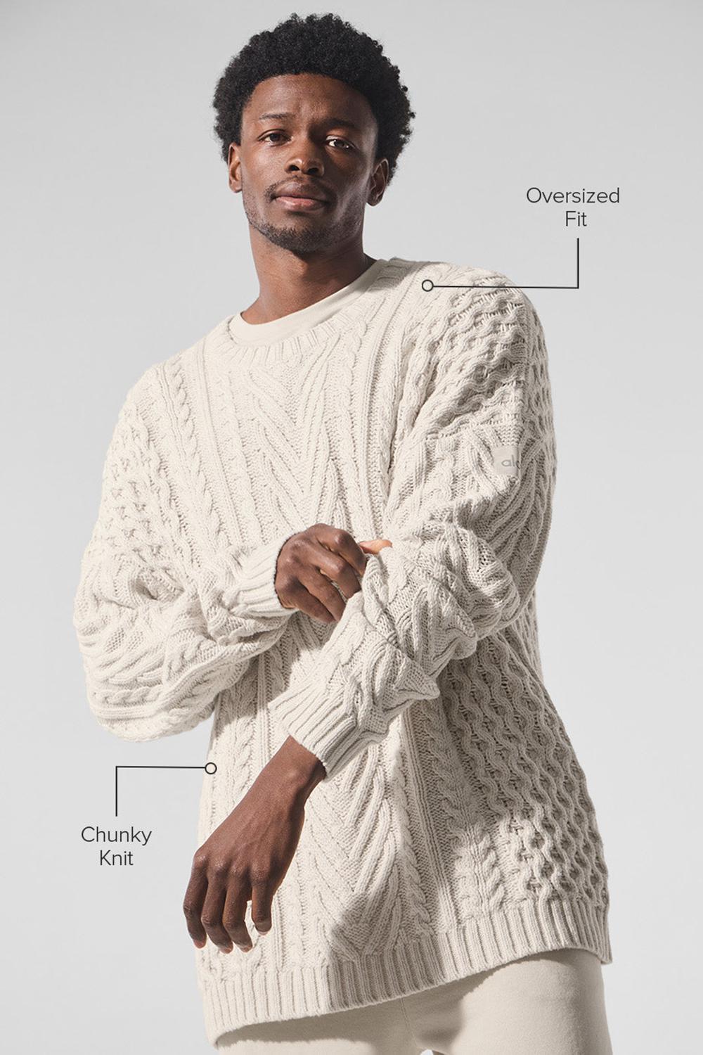 Bone Alo Yoga Cable Knit Crew Neck Men Sweater | KSA  DKA560394