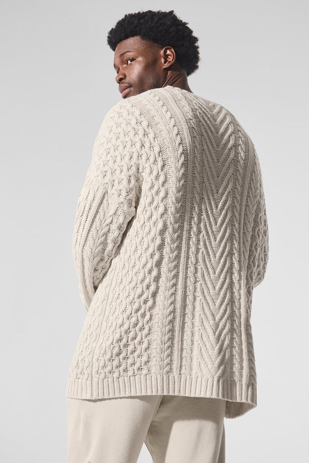 Bone Alo Yoga Cable Knit Crew Neck Men Sweater | KSA  DKA560394
