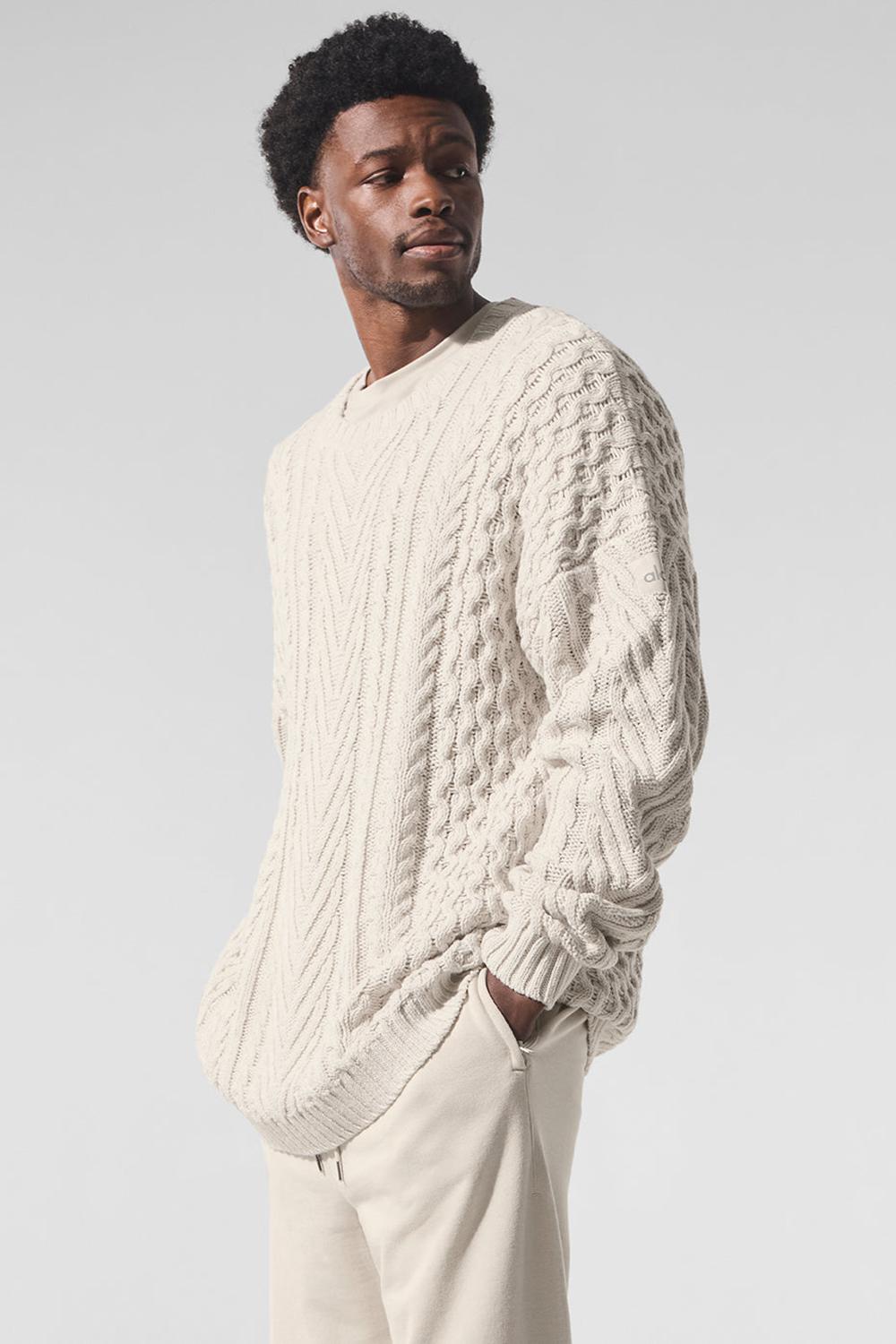 Bone Alo Yoga Cable Knit Crew Neck Men Sweater | KSA  DKA560394