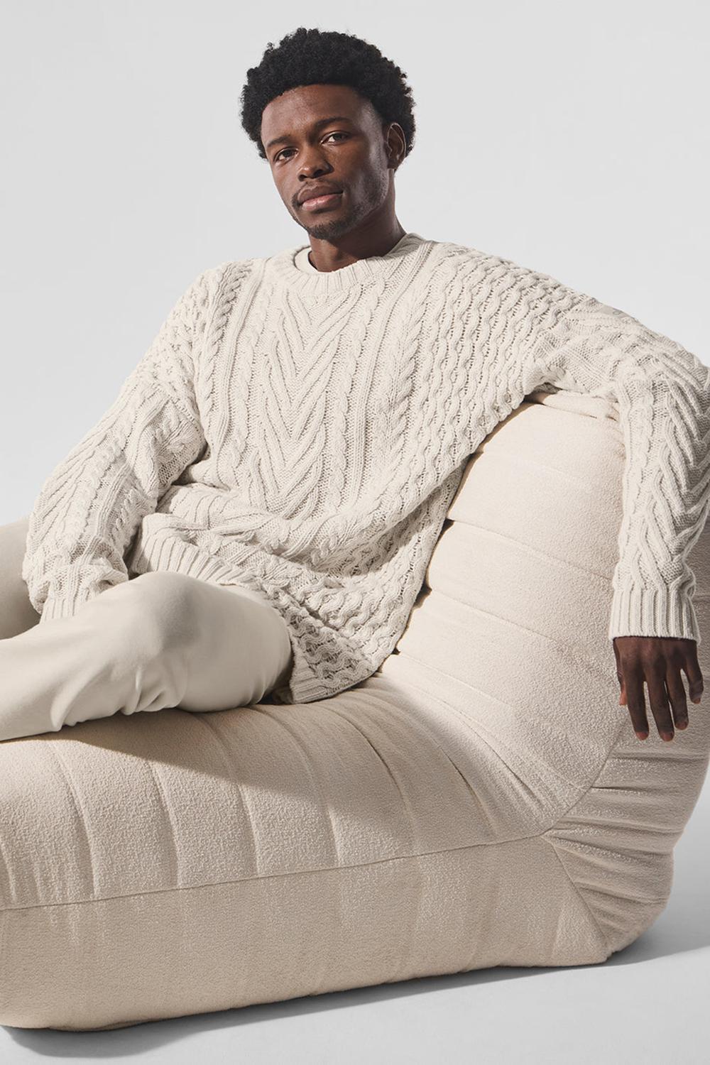 Bone Alo Yoga Cable Knit Crew Neck Men Sweater | KSA  DKA560394
