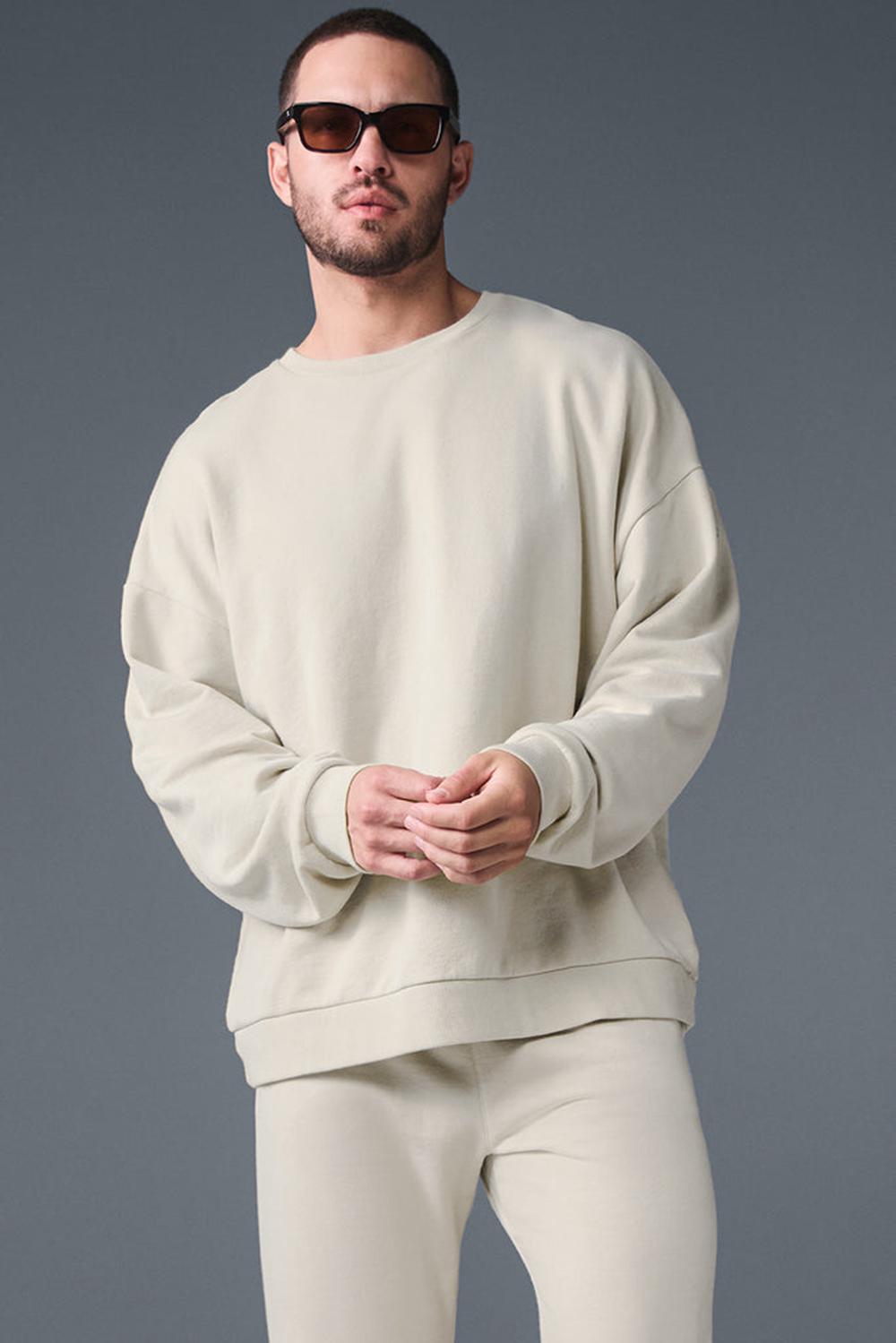 Bone Alo Yoga Chill Crew Neck Men Pullover | KSA  TLN058749