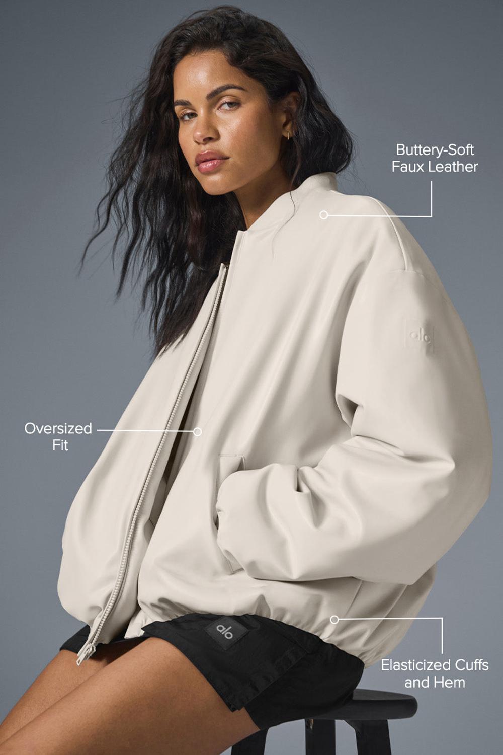 Bone Alo Yoga Faux Leather Premier Women Bomber Jacket | KSA  ELR243916
