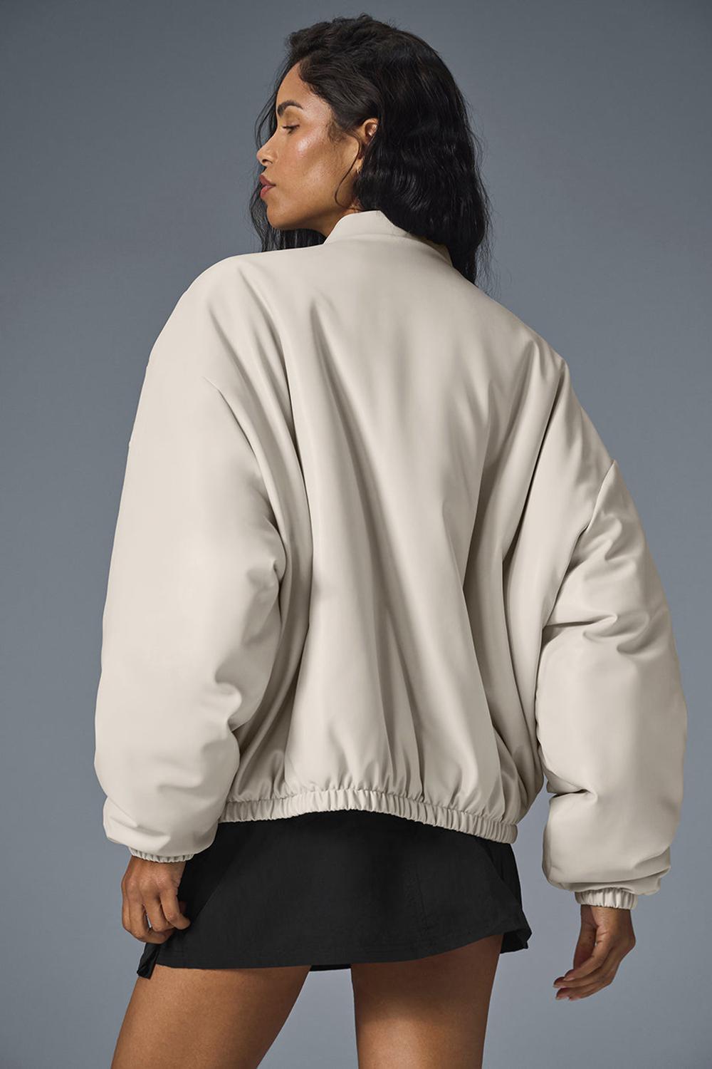 Bone Alo Yoga Faux Leather Premier Women Bomber Jacket | KSA  ELR243916