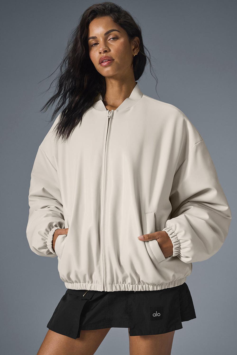 Bone Alo Yoga Faux Leather Premier Women Bomber Jacket | KSA  ELR243916