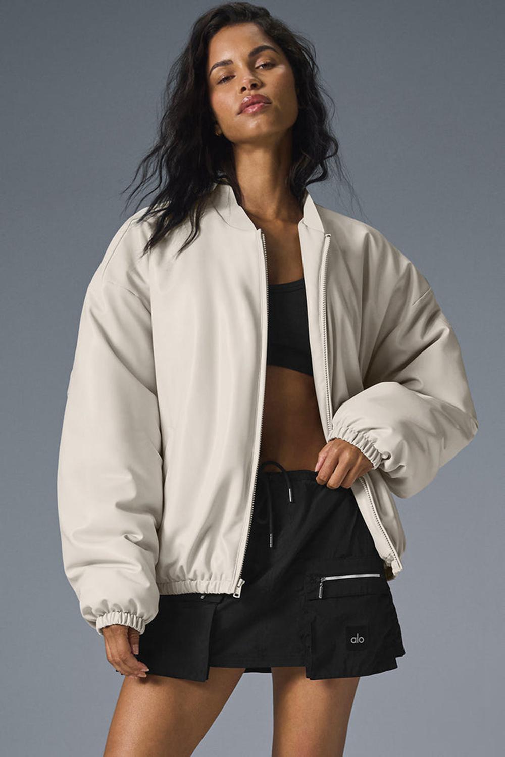Bone Alo Yoga Faux Leather Premier Women Bomber Jacket | KSA  ELR243916