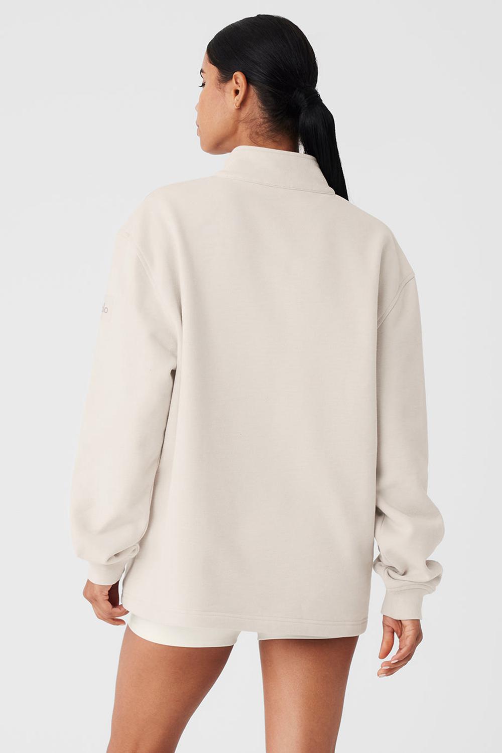 Bone Alo Yoga Renown Heavy Weight 1/4 Zip Women Hoodie | KSA  YHE621358