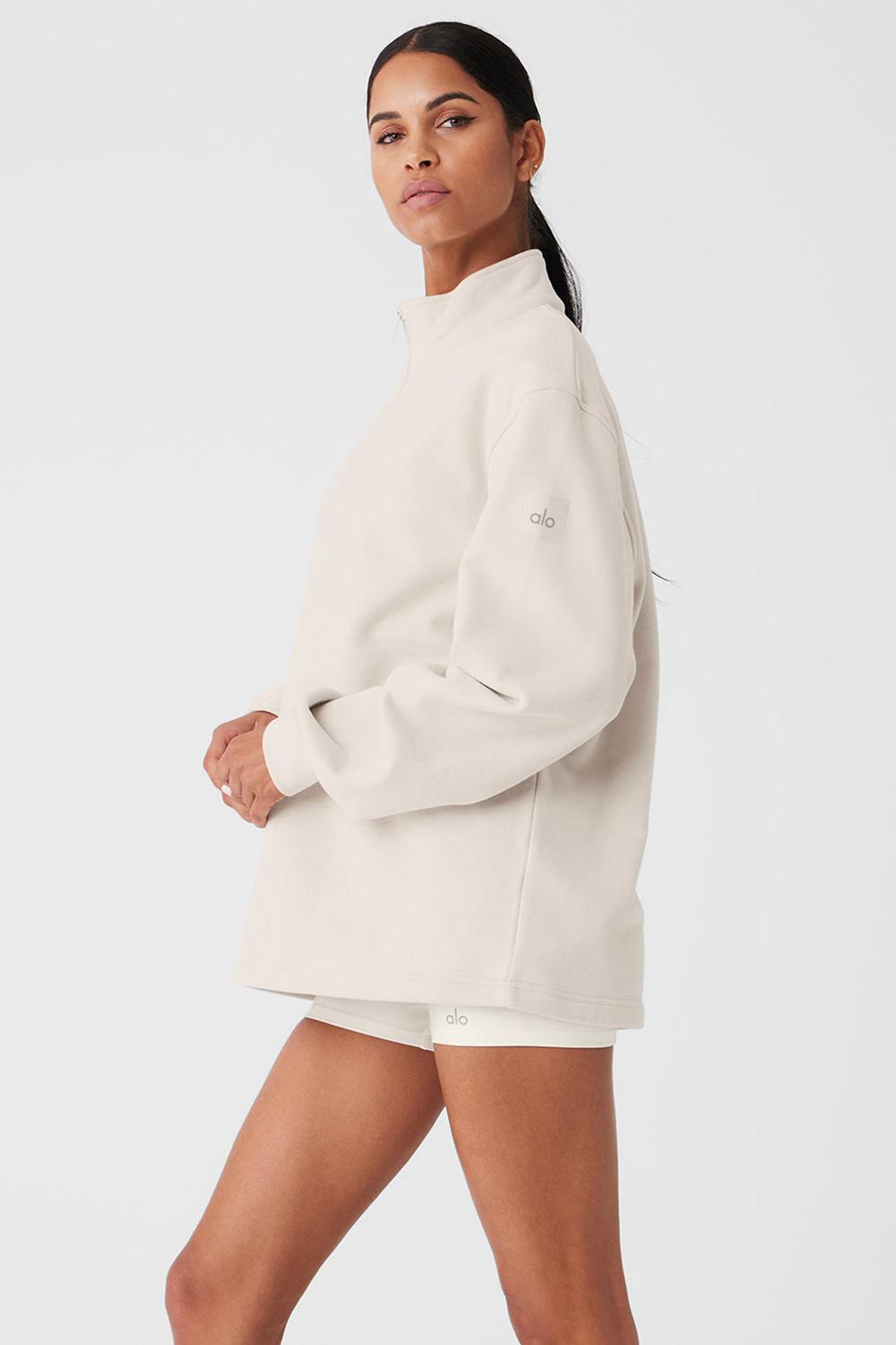 Bone Alo Yoga Renown Heavy Weight 1/4 Zip Women Hoodie | KSA  YHE621358