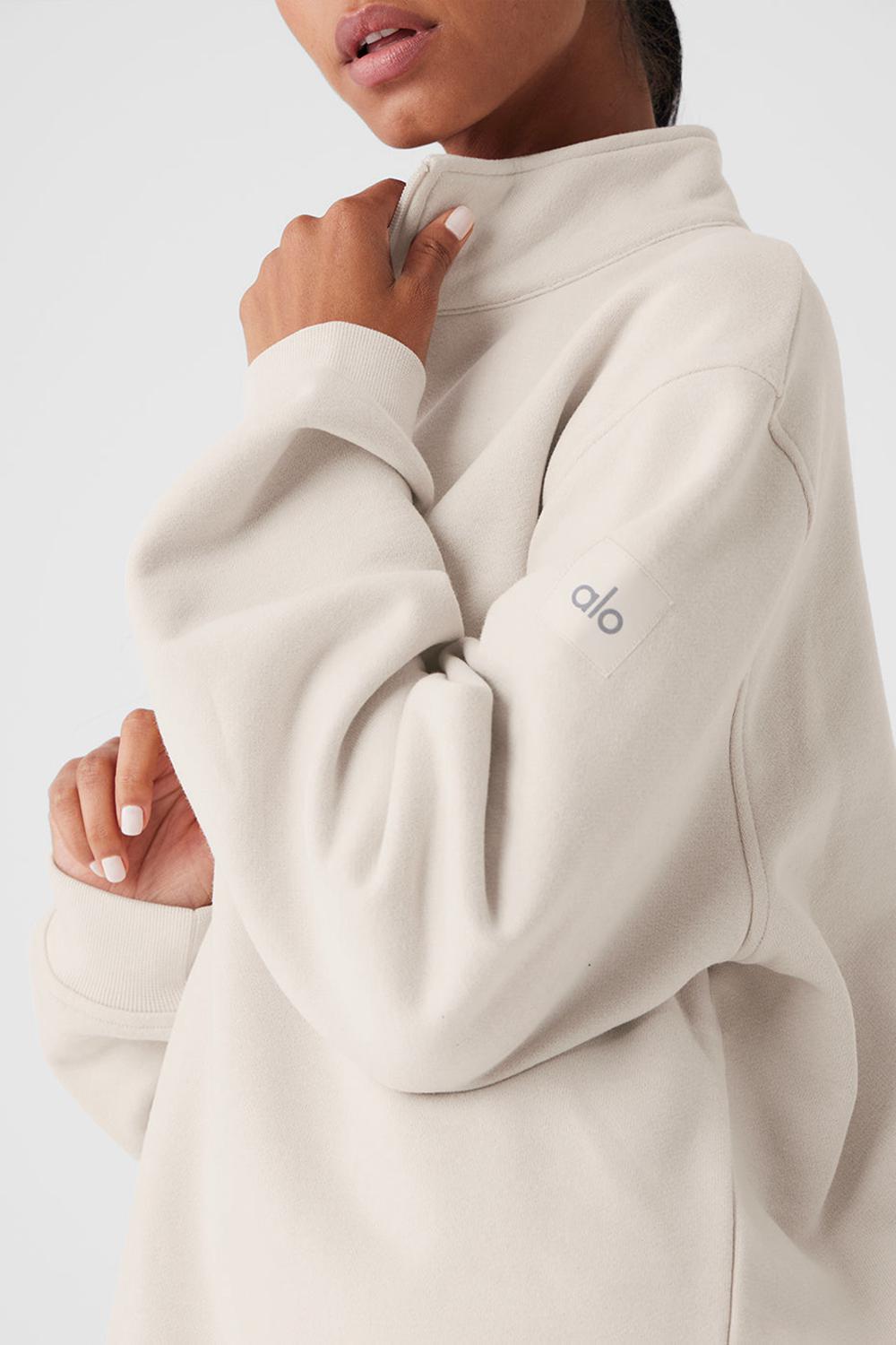 Bone Alo Yoga Renown Heavy Weight 1/4 Zip Women Hoodie | KSA  YHE621358