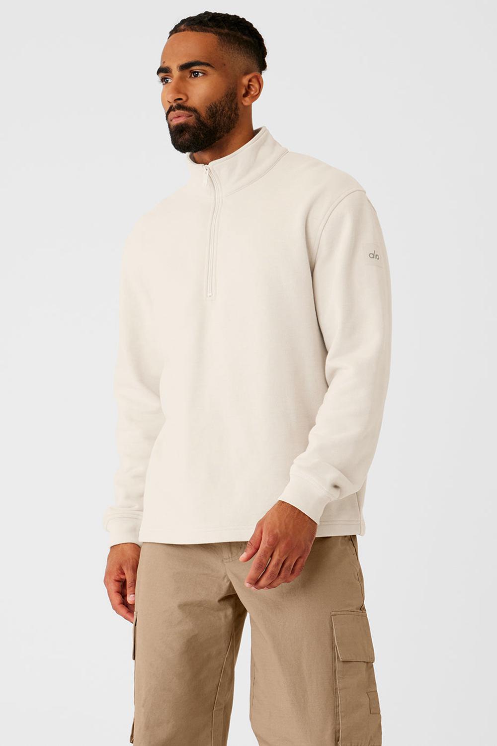 Bone Alo Yoga Renown Heavy Weight 1/4 Zip Men Hoodie | KSA  MVO189453