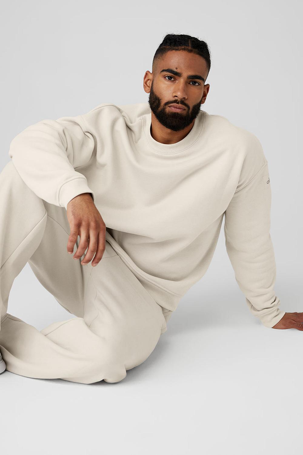 Bone Alo Yoga Renown Heavy Weight Crew Neck Men Pullover | KSA  LWT642891