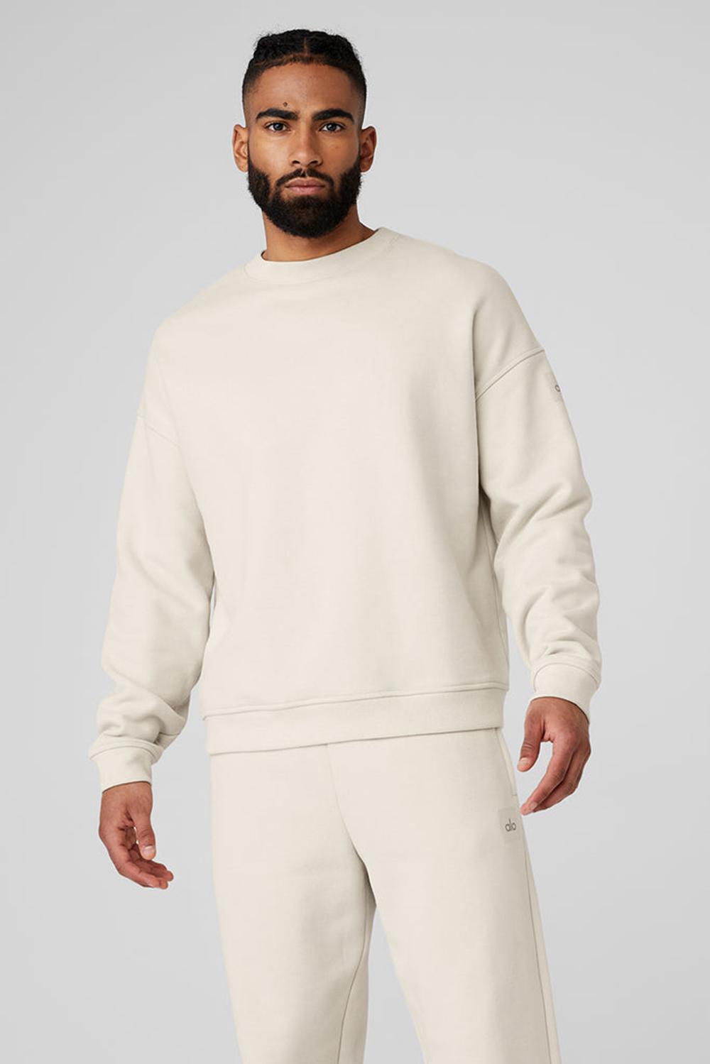 Bone Alo Yoga Renown Heavy Weight Crew Neck Men Pullover | KSA  LWT642891