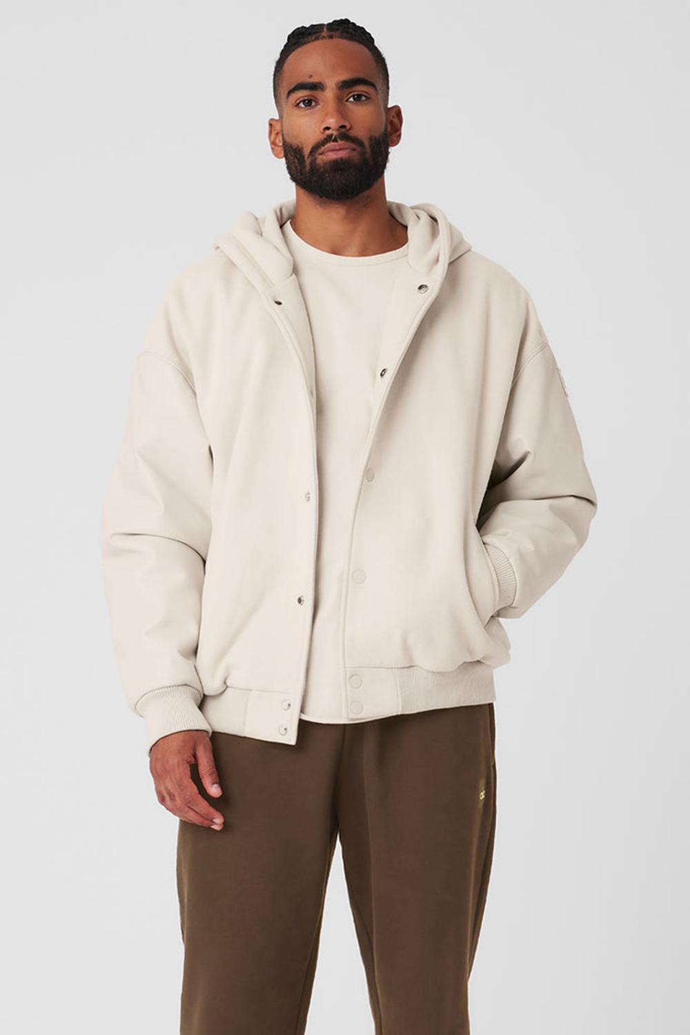Bone Alo Yoga Select Hooded Bomber Men Jacket | KSA  OSD692510