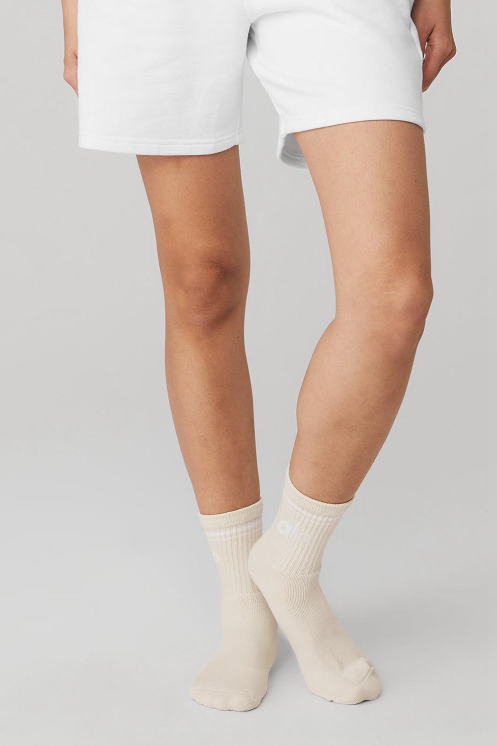 Bone / White Alo Yoga Unisex Half-Crew Throwback Men Sock | KSA  JKY204598