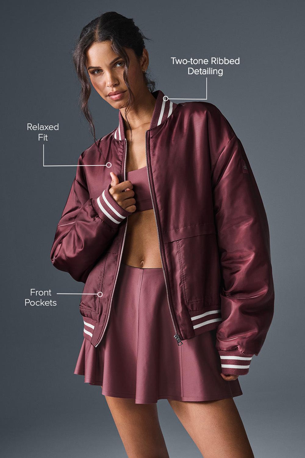 Burgundy Truffle Alo Yoga Afterglow Varsity Women Jacket | KSA  GPL756384