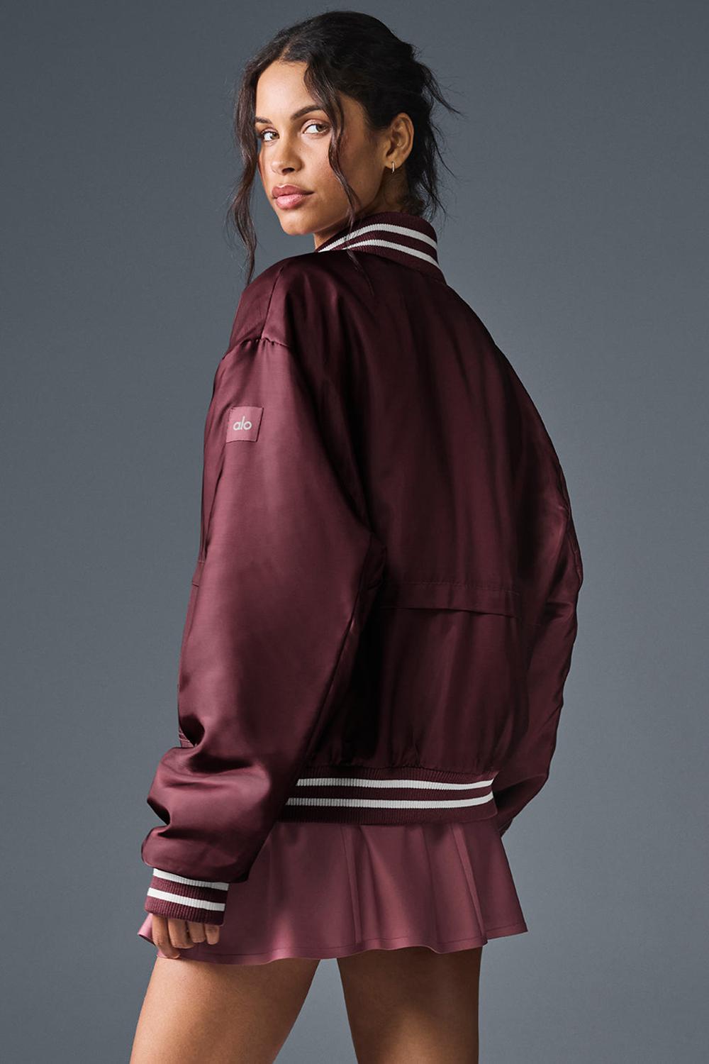 Burgundy Truffle Alo Yoga Afterglow Varsity Women Jacket | KSA  GPL756384