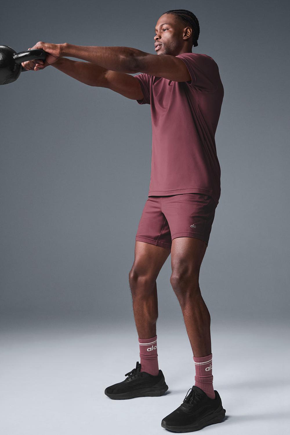 Burgundy Truffle Alo Yoga Conquer Reform Crewneck Men Short Sleeve | KSA  DKN087924