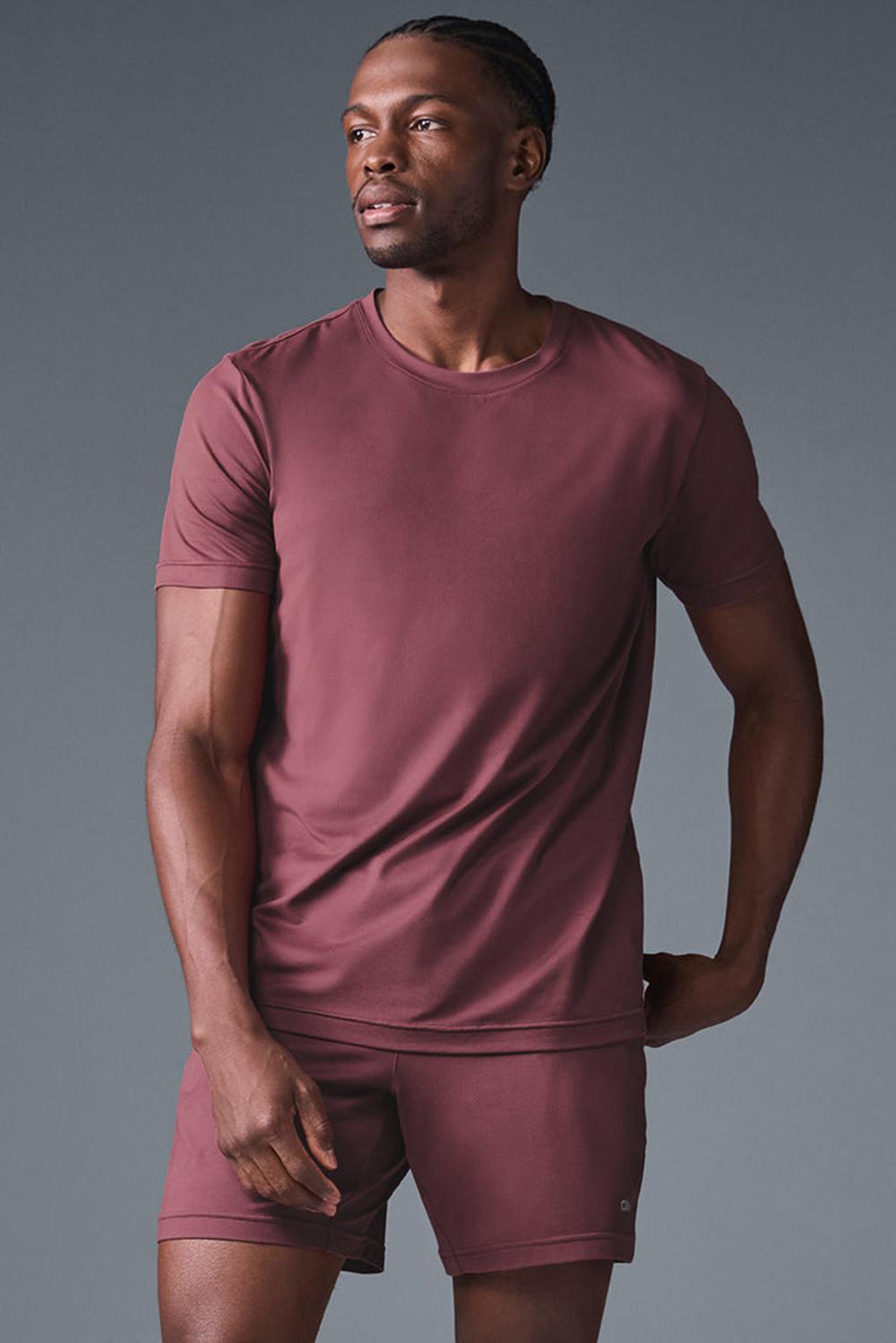 Burgundy Truffle Alo Yoga Conquer Reform Crewneck Men Short Sleeve | KSA  DKN087924