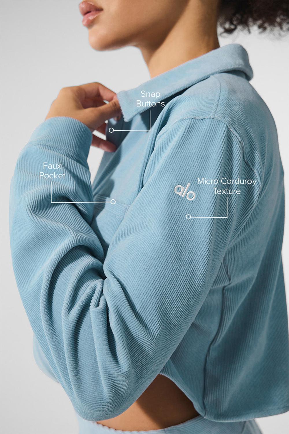Celestial Blue Alo Yoga Micro Corduroy Dreamer Button Down Women Cropped Tops | KSA  FHN215479