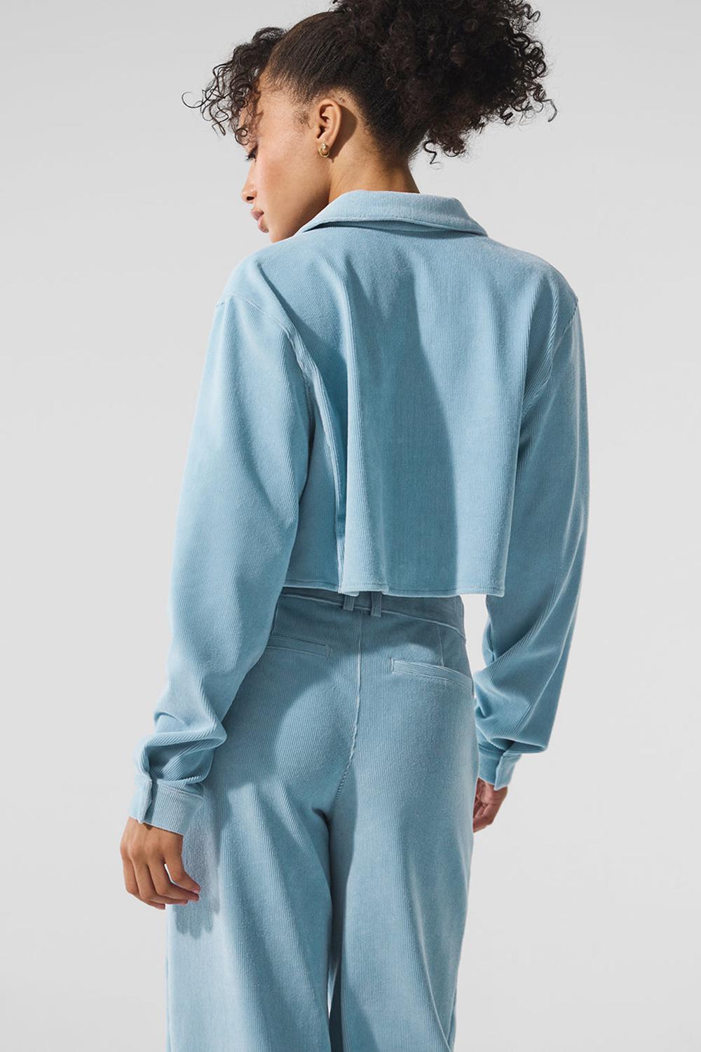 Celestial Blue Alo Yoga Micro Corduroy Dreamer Button Down Women Cropped Tops | KSA  FHN215479