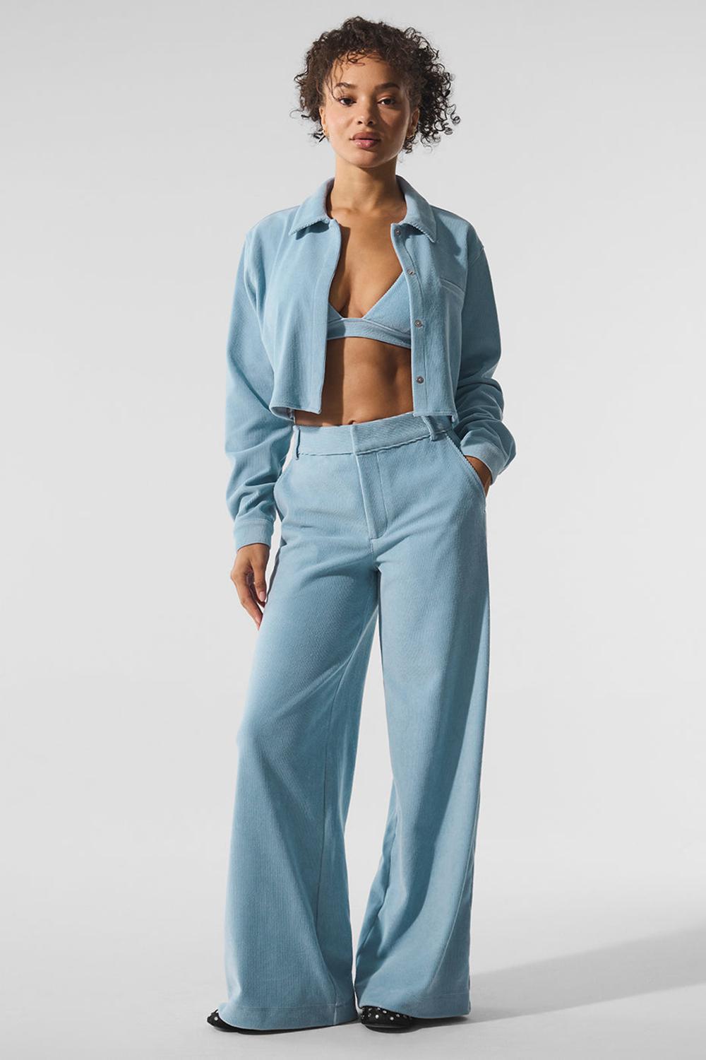 Celestial Blue Alo Yoga Micro Corduroy Dreamer Button Down Women Cropped Tops | KSA  FHN215479