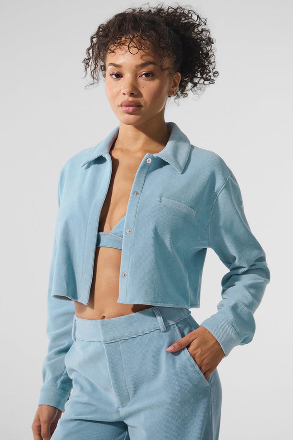 Celestial Blue Alo Yoga Micro Corduroy Dreamer Button Down Women Cropped Tops | KSA  FHN215479