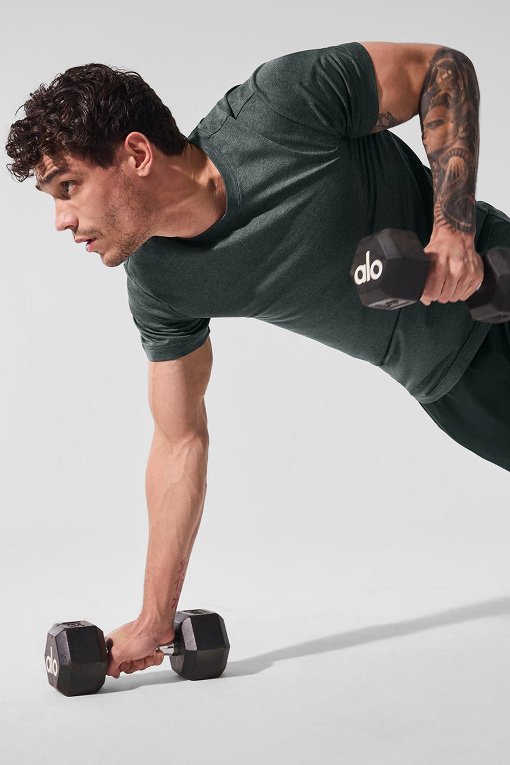 Charcoal Green Heather Alo Yoga Conquer Reform Crewneck Men Short Sleeve | KSA  OMI780135