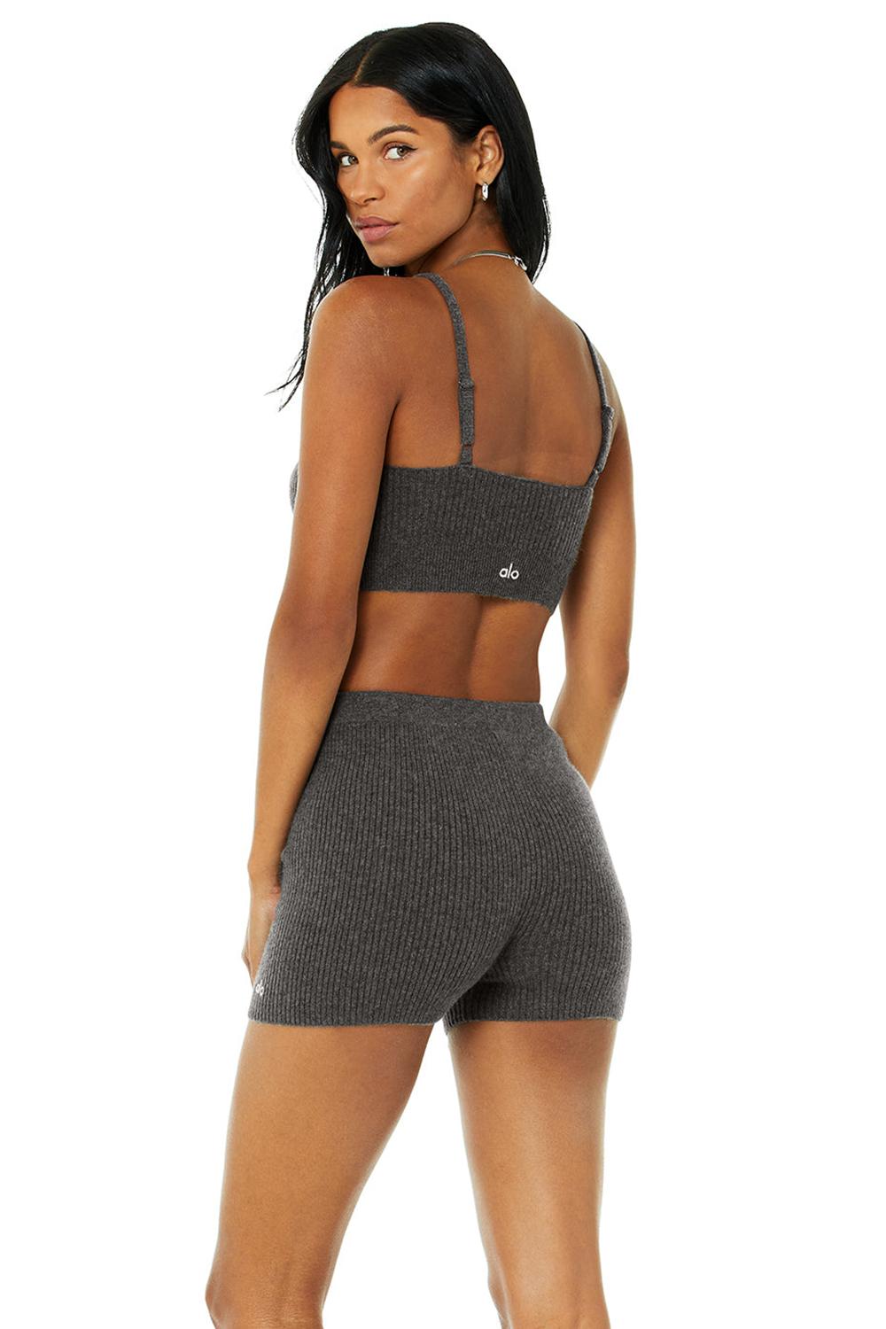 Cozy Grey Heather Alo Yoga Cashmere Ribbed Staycation Women Bra | KSA  TEA650847