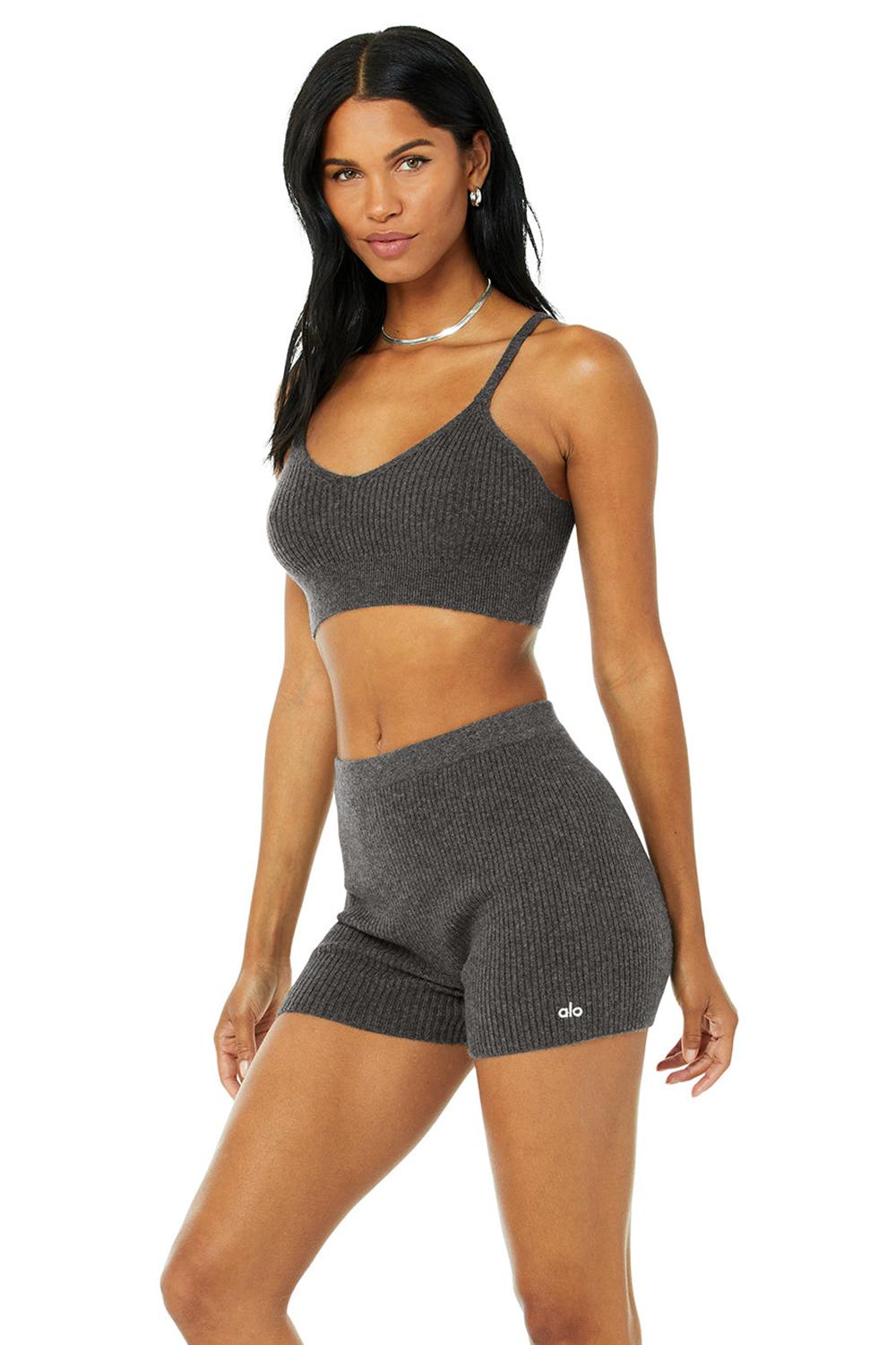 Cozy Grey Heather Alo Yoga Cashmere Ribbed Staycation Women Bra | KSA  TEA650847