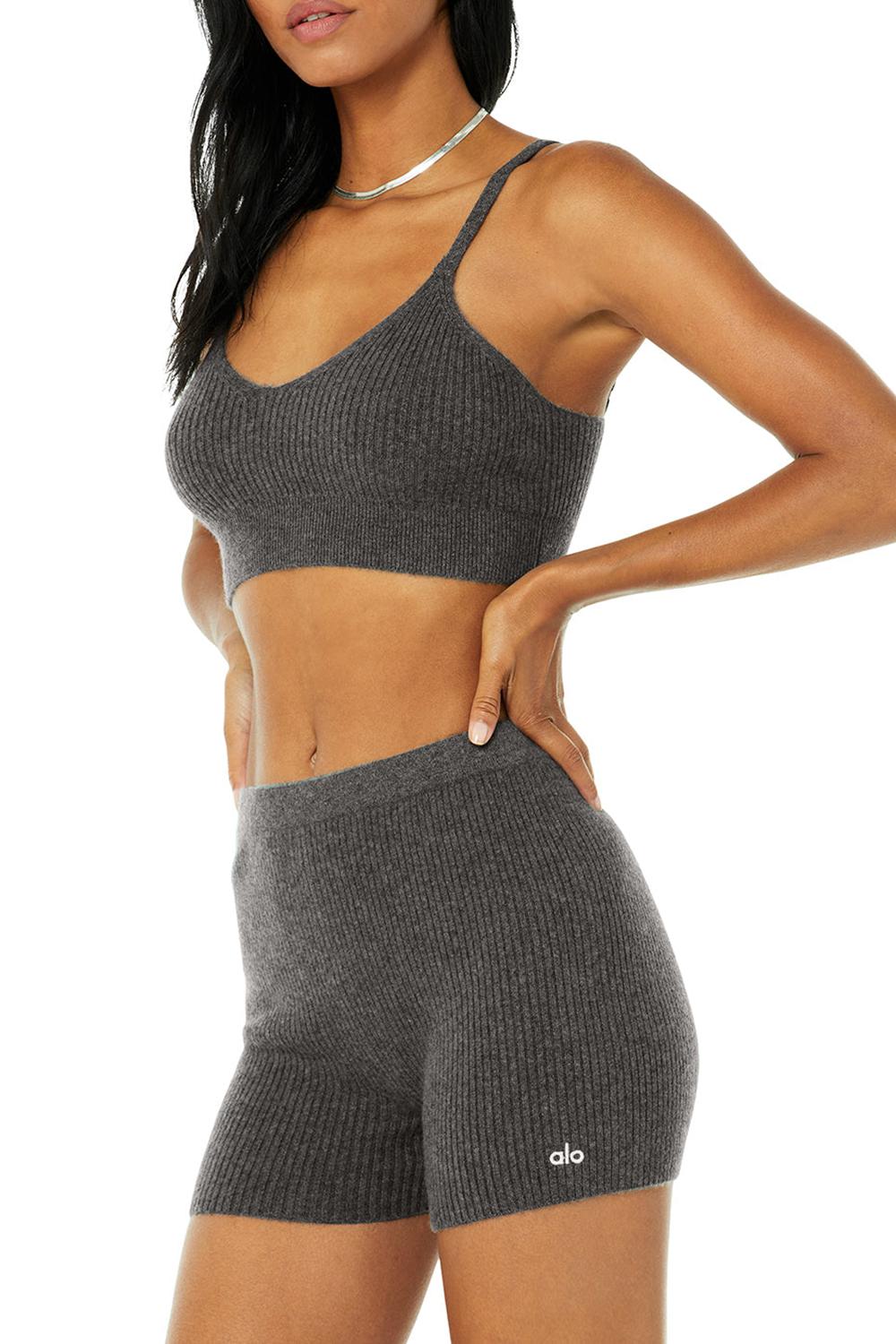 Cozy Grey Heather Alo Yoga Cashmere Ribbed Staycation Women Bra | KSA  TEA650847