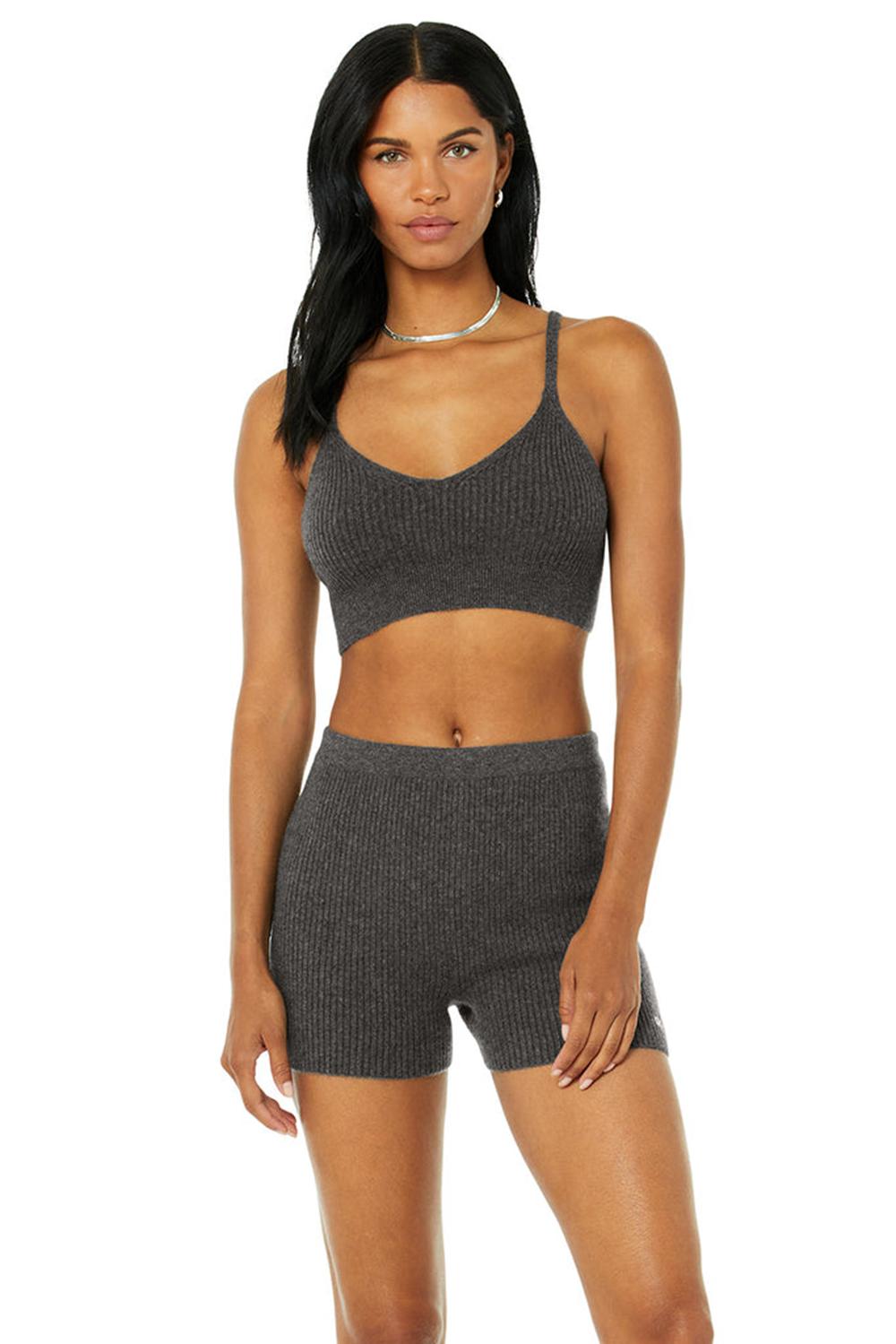 Cozy Grey Heather Alo Yoga Cashmere Ribbed Staycation Women Bra | KSA  TEA650847