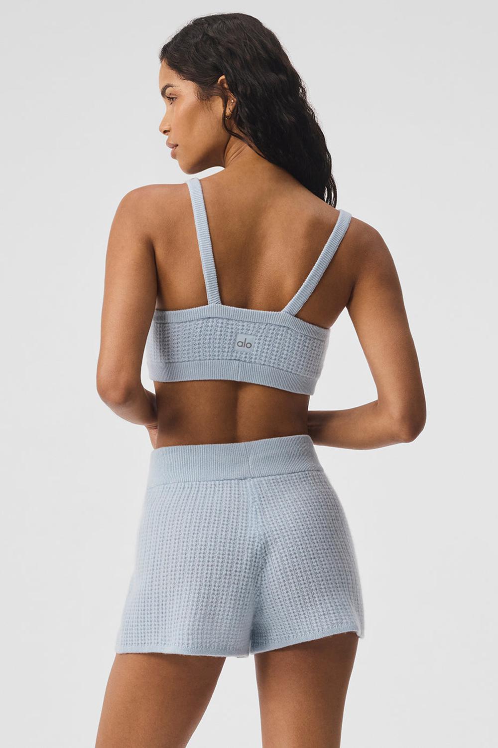 Crystal Blue Alo Yoga Cashmere Plush Waffle V-Neck Women Bra | KSA  HTX621379