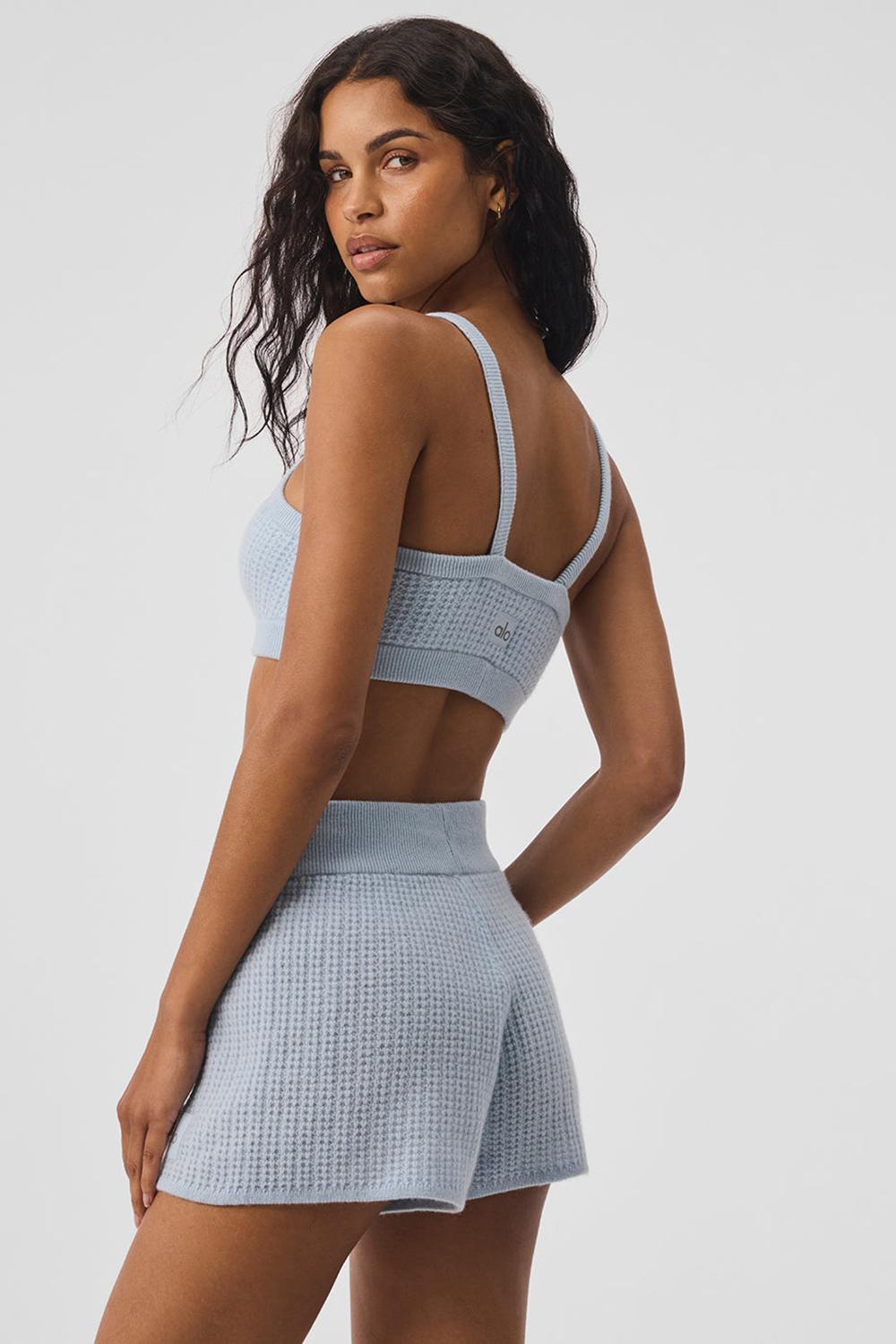 Crystal Blue Alo Yoga Cashmere Plush Waffle V-Neck Women Bra | KSA  HTX621379