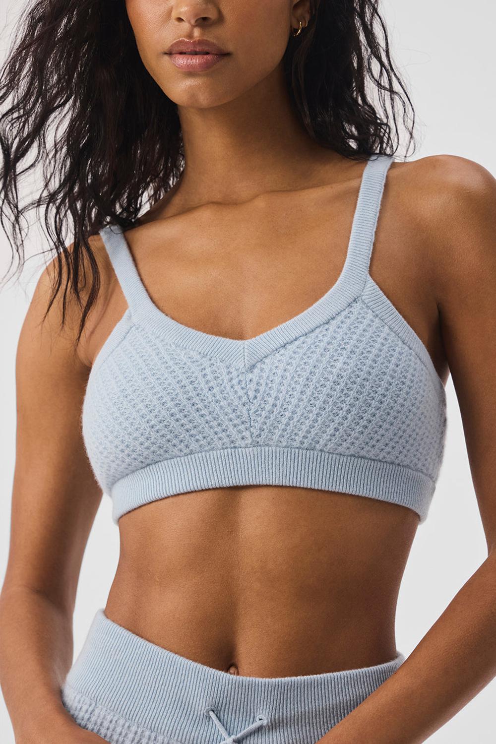 Crystal Blue Alo Yoga Cashmere Plush Waffle V-Neck Women Bra | KSA  HTX621379
