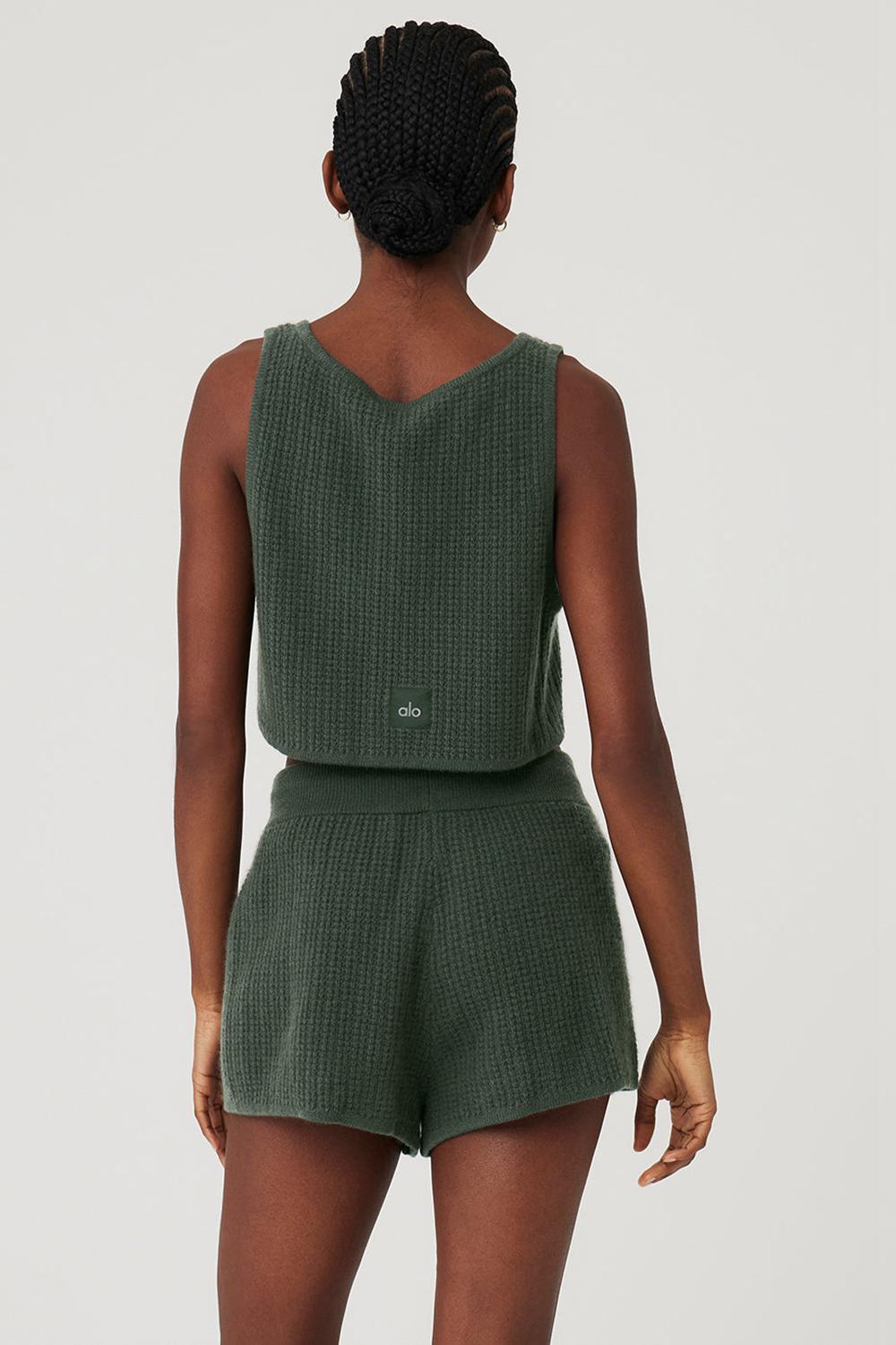 Dark Cactus Alo Yoga Cashmere Plush Waffle Cropped Women Tank | KSA  JVP572680
