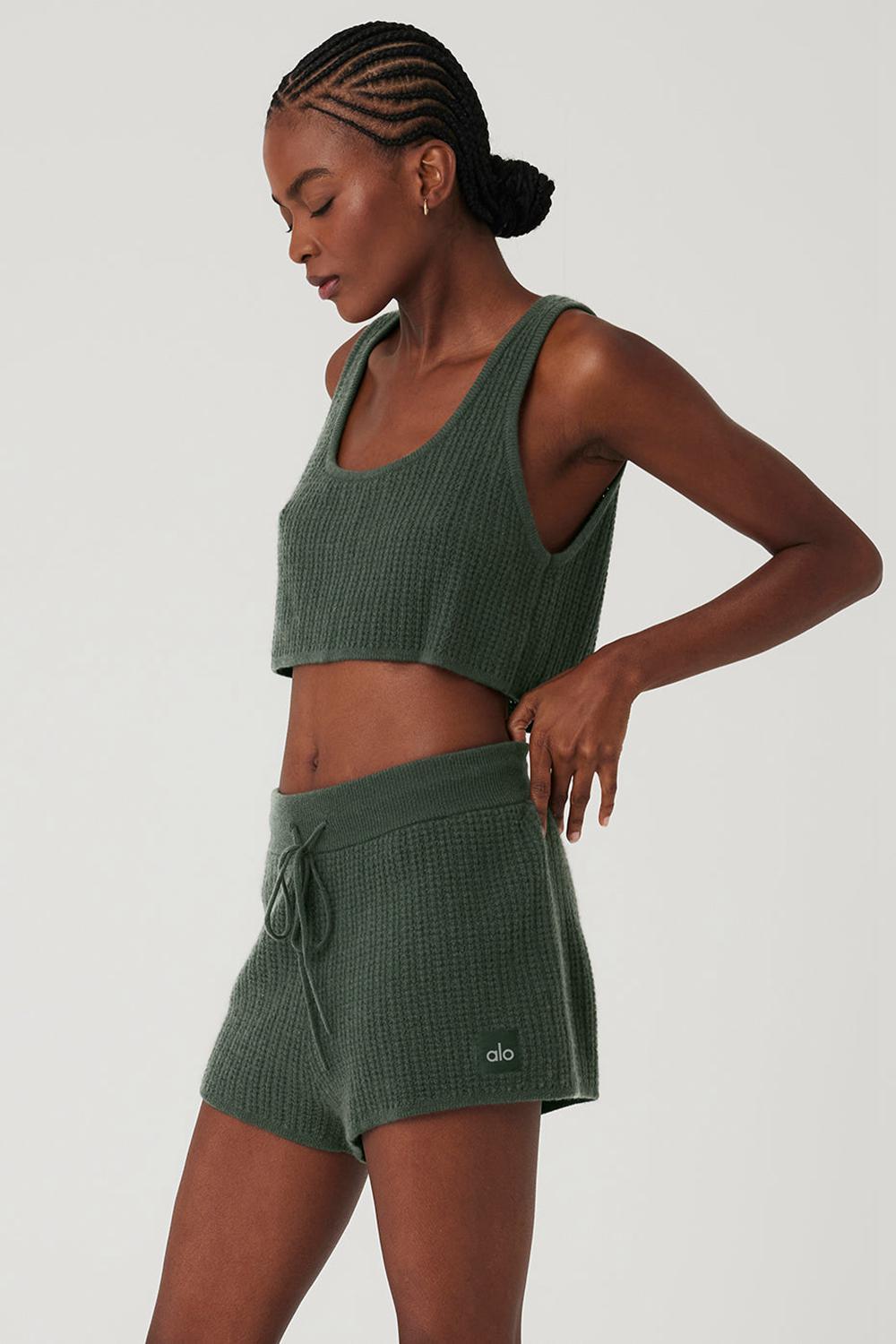 Dark Cactus Alo Yoga Cashmere Plush Waffle Cropped Women Tank | KSA  JVP572680