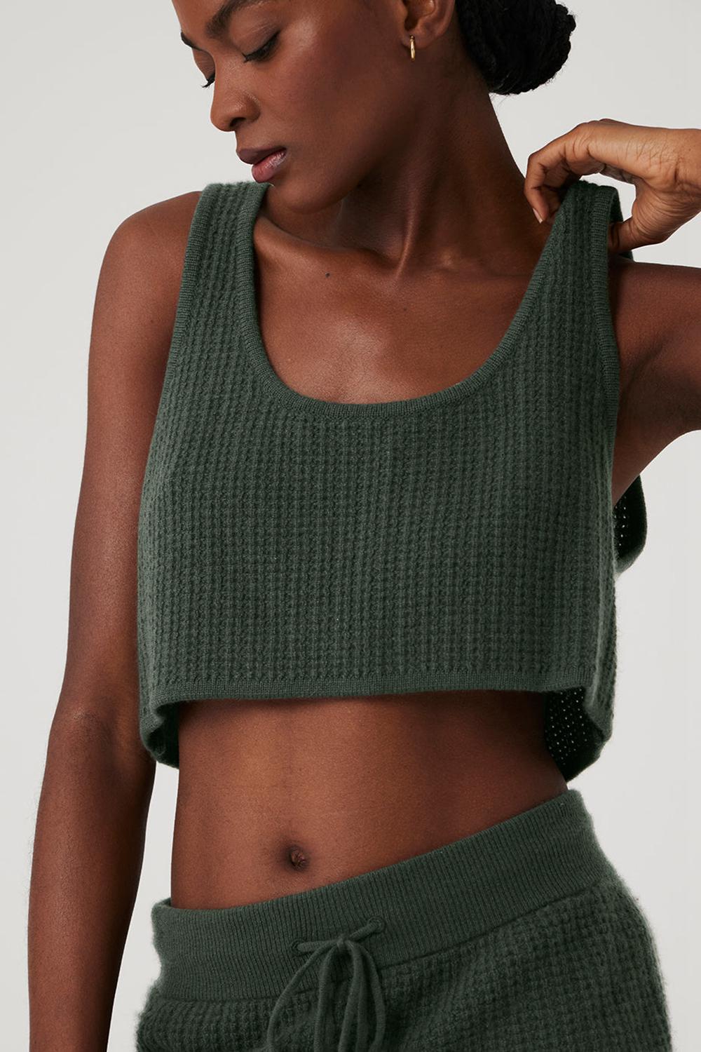 Dark Cactus Alo Yoga Cashmere Plush Waffle Cropped Women Tank | KSA  JVP572680