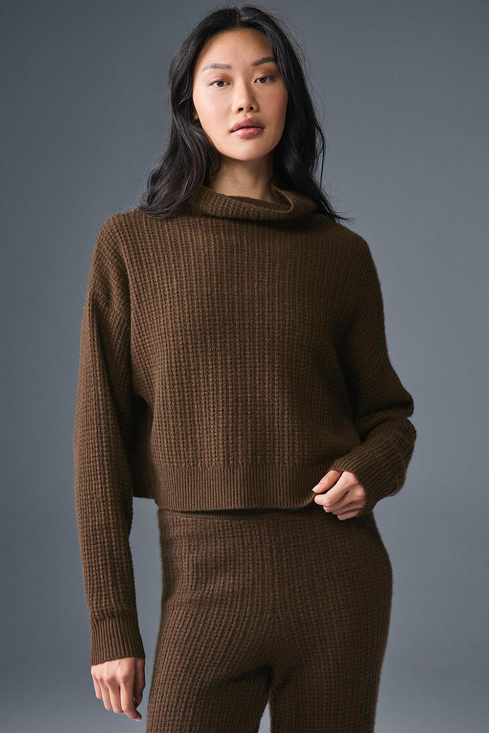 Espresso Alo Yoga Cashmere Plush Waffle Turtleneck Women Pullover | KSA  GVI618937