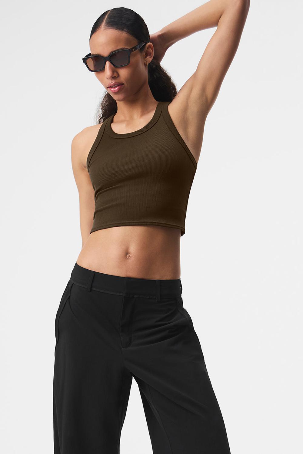 Espresso Alo Yoga Goddess Ribbed Go-To Women Tank | KSA  RLD192874