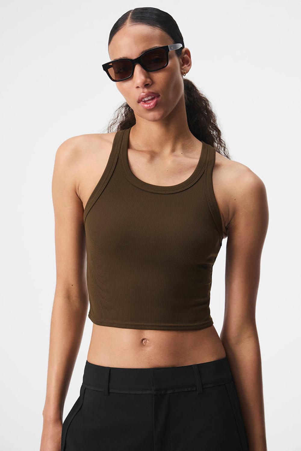 Espresso Alo Yoga Goddess Ribbed Go-To Women Tank | KSA  RLD192874