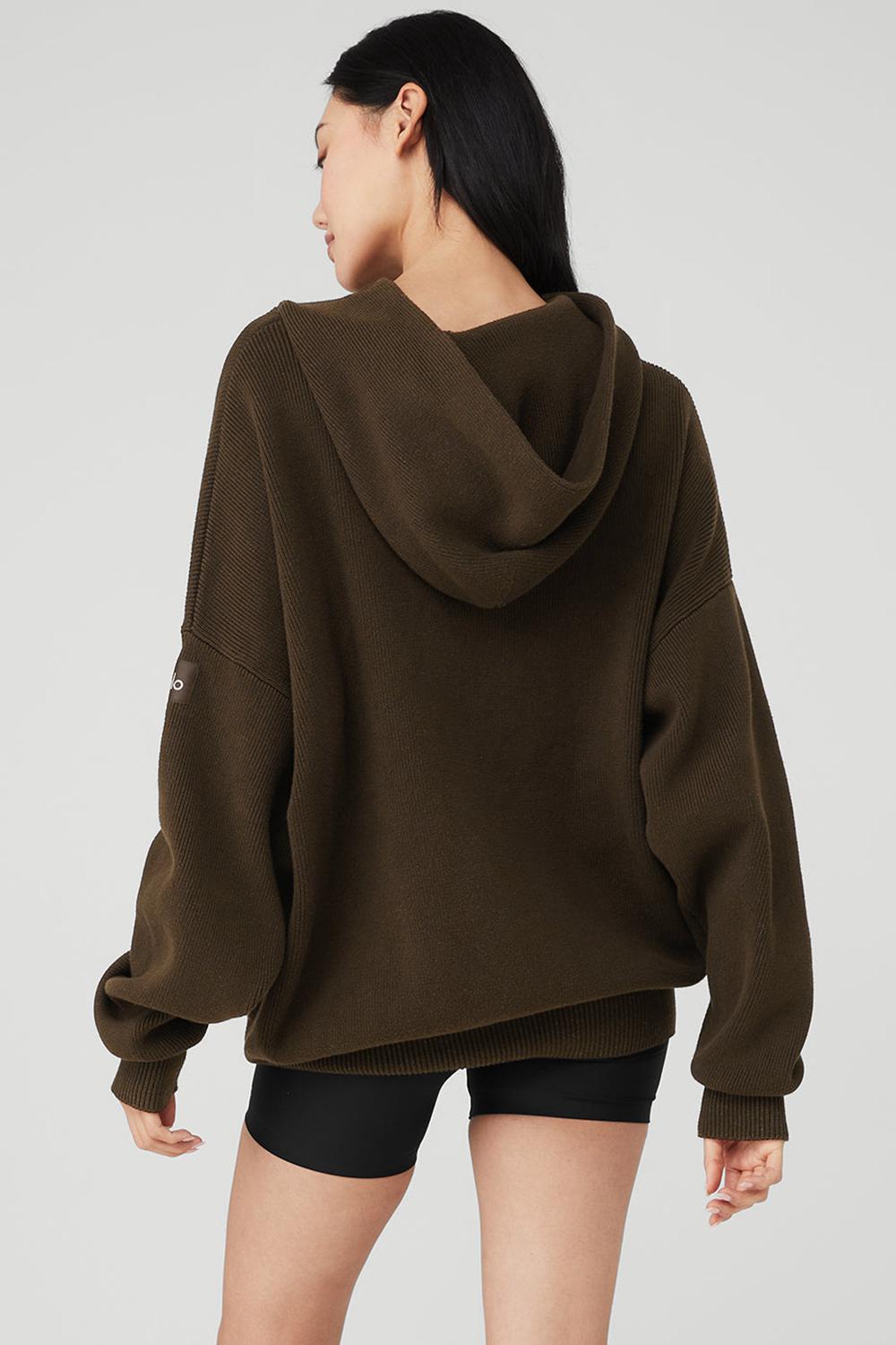 Espresso Alo Yoga Scholar Hooded Women Sweater | KSA  OFE345087