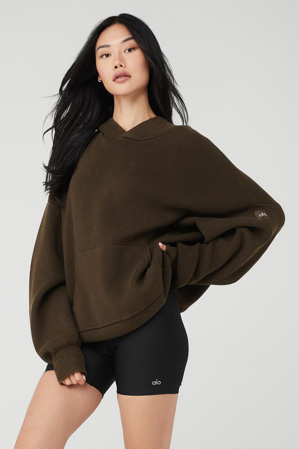 Espresso Alo Yoga Scholar Hooded Women Sweater | KSA  OFE345087