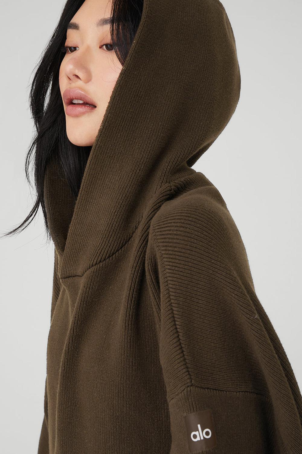 Espresso Alo Yoga Scholar Hooded Women Sweater | KSA  OFE345087