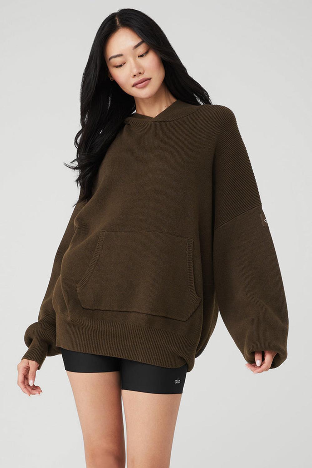 Espresso Alo Yoga Scholar Hooded Women Sweater | KSA  OFE345087