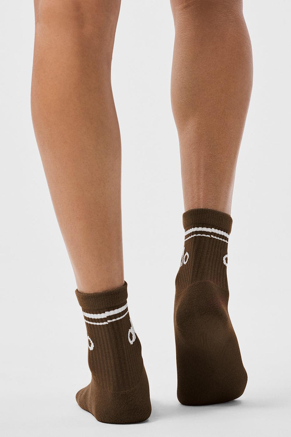 Espresso / White Alo Yoga Unisex Half-Crew Throwback Men Sock | KSA  RSU910647