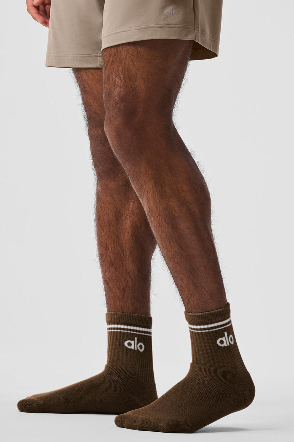 Espresso / White Alo Yoga Unisex Half-Crew Throwback Men Sock | KSA  RSU910647