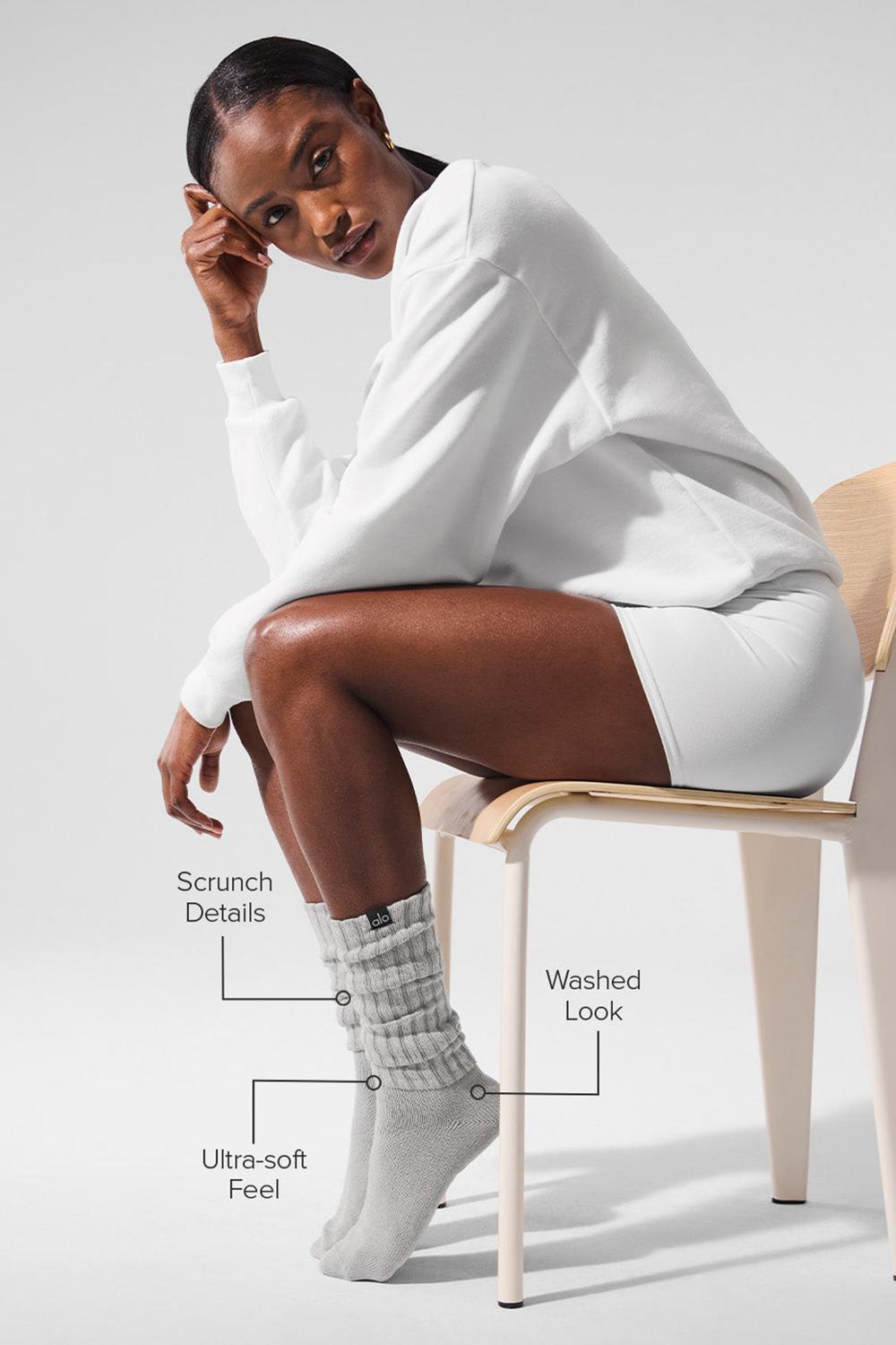 Hazy Grey Wash Alo Yoga Unisex Washed Scrunch Men Sock | KSA  QKC251078