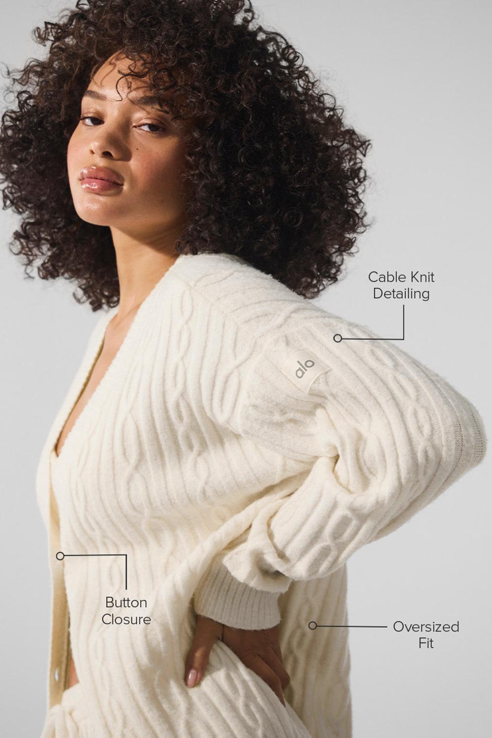 Ivory Alo Yoga Cable Knit Winter Bliss Women Cardigan | KSA  TYE069425