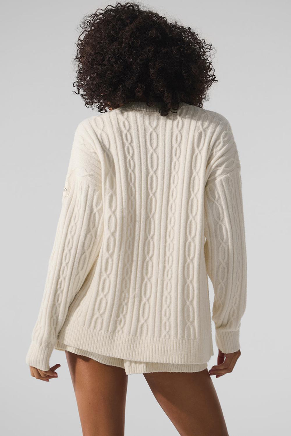 Ivory Alo Yoga Cable Knit Winter Bliss Women Cardigan | KSA  TYE069425