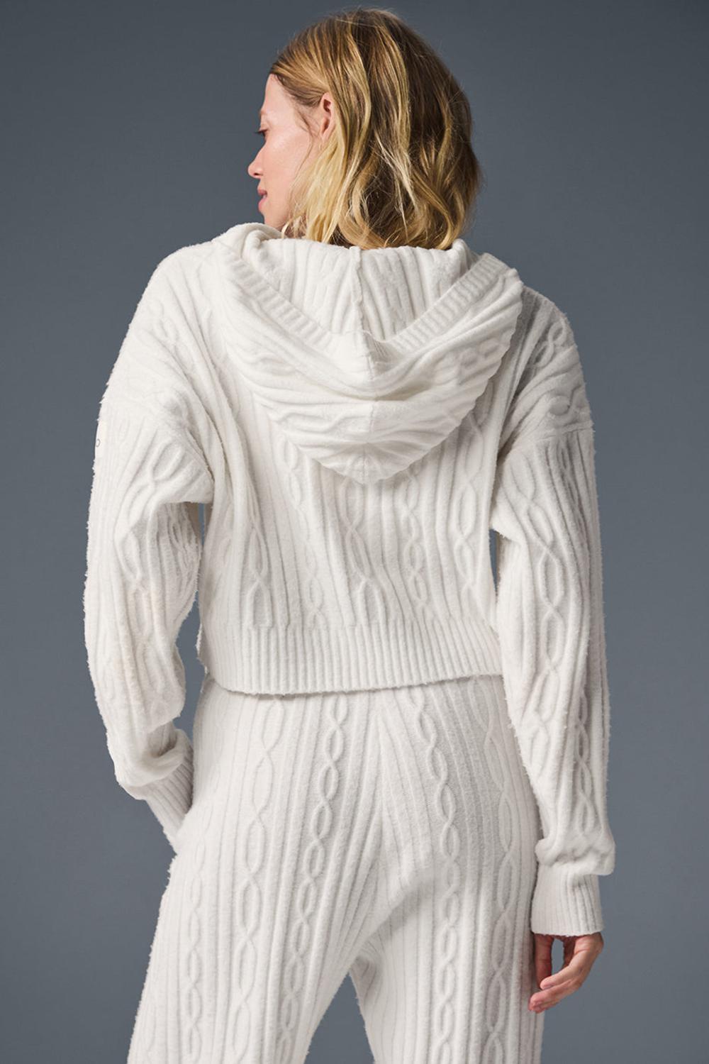 Ivory Alo Yoga Cable Knit Winter Bliss Women Hoodie | KSA  RFA512804